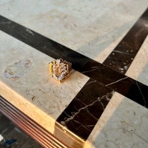 14k Gold Vintage Uncas Rhinestone Crystal Ring US‎ Size 5 , Electroplated Gold